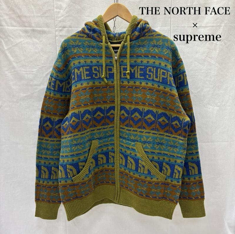 シュプリーム×ノースフェイス Supreme×THE NORTH FACE ニット、セーター 長袖 SUPREME×THE NORTH FACE 22AW ZIP UP HOODED SWEATER 総柄ニットパーカー M L ロゴ、文字 X 総柄 緑 / グリーン / green メンズ USED 古着 中古 50139668