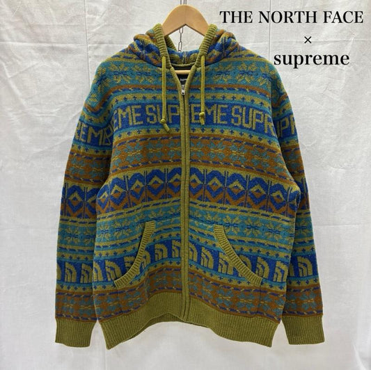 シュプリーム×ノースフェイス Supreme×THE NORTH FACE ニット、セーター 長袖 SUPREME×THE NORTH FACE 22AW ZIP UP HOODED SWEATER 総柄ニットパーカー M L ロゴ、文字 X 総柄 緑 / グリーン / green メンズ USED 古着 中古 50139668