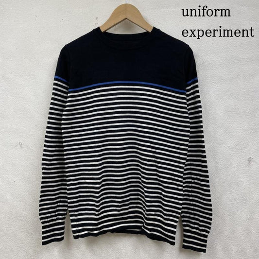 ユニフォームエクスペリメント uniform experiment ニット、セーター 長袖 長袖 ニット セーター ロングスリーブ ボーダー カットソー クルーネック 薄手 ue-110064 1 ボーダー柄 白 / ホワイト / white X 黒 / ブラック / black X 青 / ブルー / blue メンズ USED 古着 中古 50139758