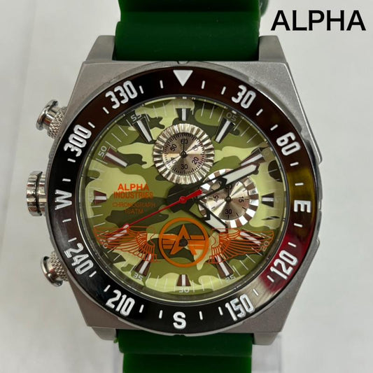アルファ インダストリー Alpha Industries 腕時計 アナログ（クォーツ式） 腕時計 AL-502M-02 ミリタリーウオッチ ラバー 迷彩 - 緑 / グリーン / green メンズ USED 古着 中古 50139798