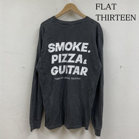 古着 USED Tシャツ 長袖 FLAT THIRTEEN SMOKE PIZZA GUITAR ロンT 長袖 Tシャツ クルーネック ロゴ プリント L ロゴ、文字 X プリント ダークグレー / ダークグレー / メンズ USED 古着 中古 50139806