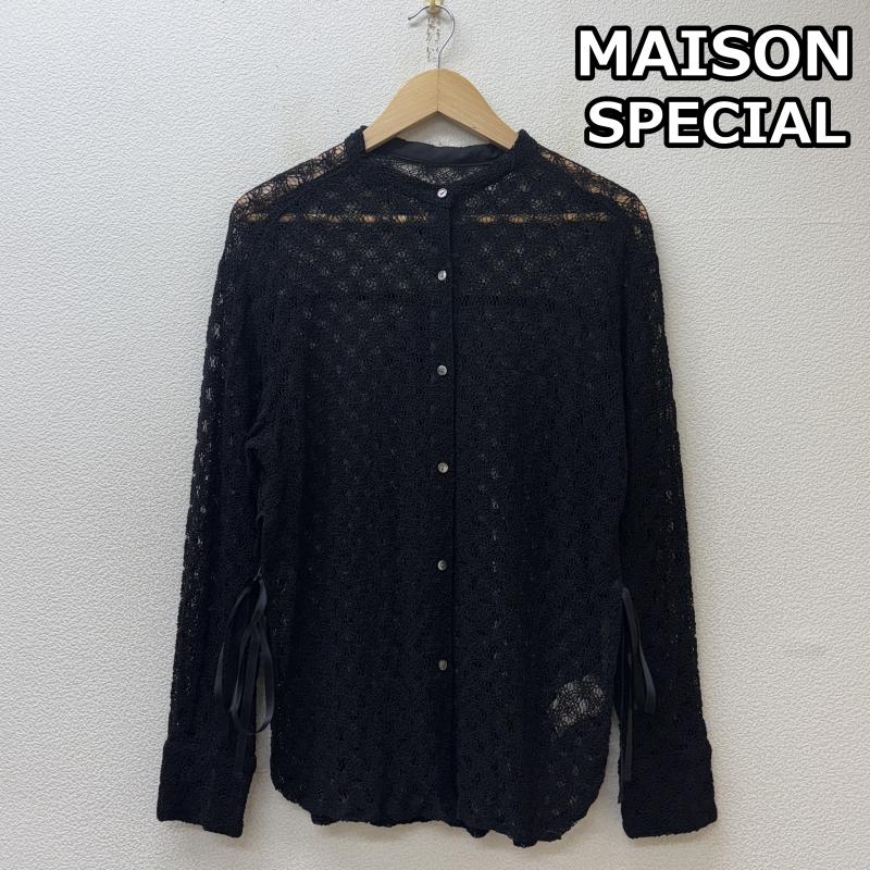 メゾンスペシャル MAISON SPECIAL シャツ、ブラウス 長袖 21221315104 ノーカラー サイドスリット コード レース 長袖 シャツ 黒 ブラック M 黒 / ブラック / black レディース USED 古着 中古 50139815