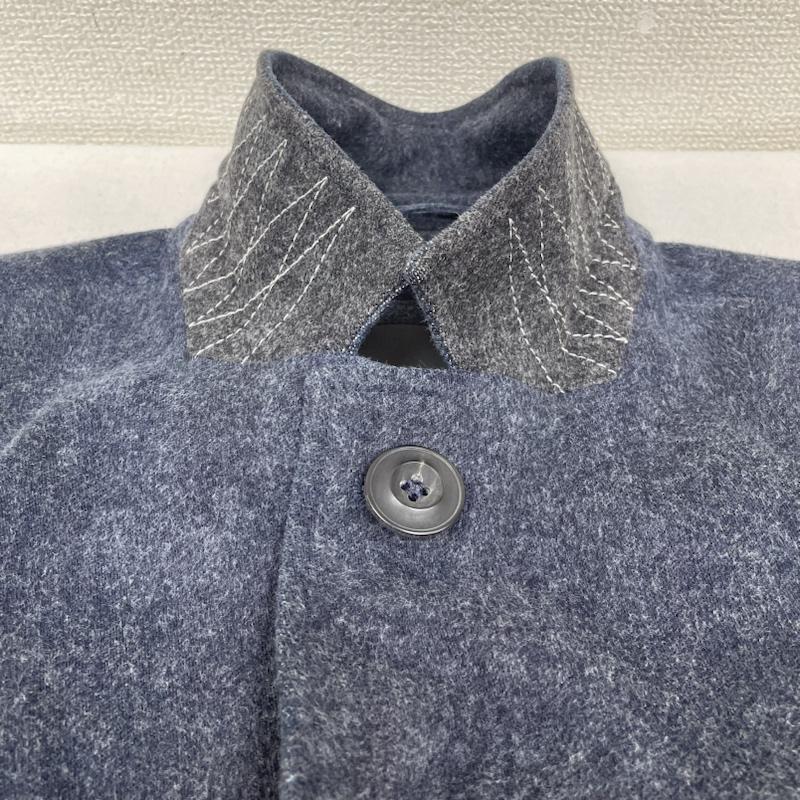 デンハム DENHAM コート コート一般 チェスター ロング コート ジャケット コットン スタンドカラー 隠しボタン 襟元刺繍デザイン 細身 XS 刺繍 紺 / ネイビー / navy メンズ USED 古着 中古 50139820