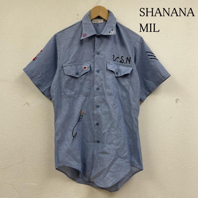 シャナナミル SHANANA MIL シャツ、ブラウス 半袖 半袖 シャツ ロゴ 刺繍 ミリタリー ワーク シャツ アーミー S ロゴ、文字 X 刺繍 水色 / ライトブルー / メンズ USED 古着 中古 50139928