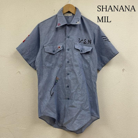 シャナナミル SHANANA MIL シャツ、ブラウス 半袖 半袖 シャツ ロゴ 刺繍 ミリタリー ワーク シャツ アーミー S ロゴ、文字 X 刺繍 水色 / ライトブルー / メンズ USED 古着 中古 50139928