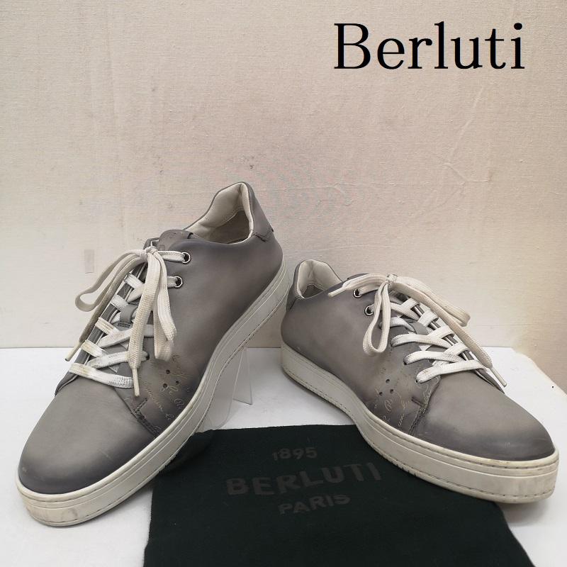 ベルルッティ Berluti スニーカー スニーカー Fast Track スニーカー PLAYTIME ヴェネチア レザー スクリット カリグラフィー 0272×5330 UK：8 灰 / グレー / gray メンズ USED 古着 中古 50140049