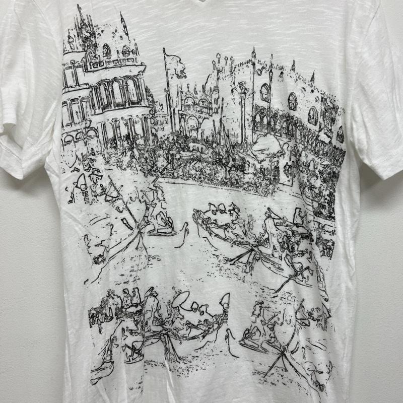 ディーゼル DIESEL Tシャツ 半袖 風景画プリント Vネック Tシャツ S 白 / ホワイト / white メンズ USED 古着 中古 50140122