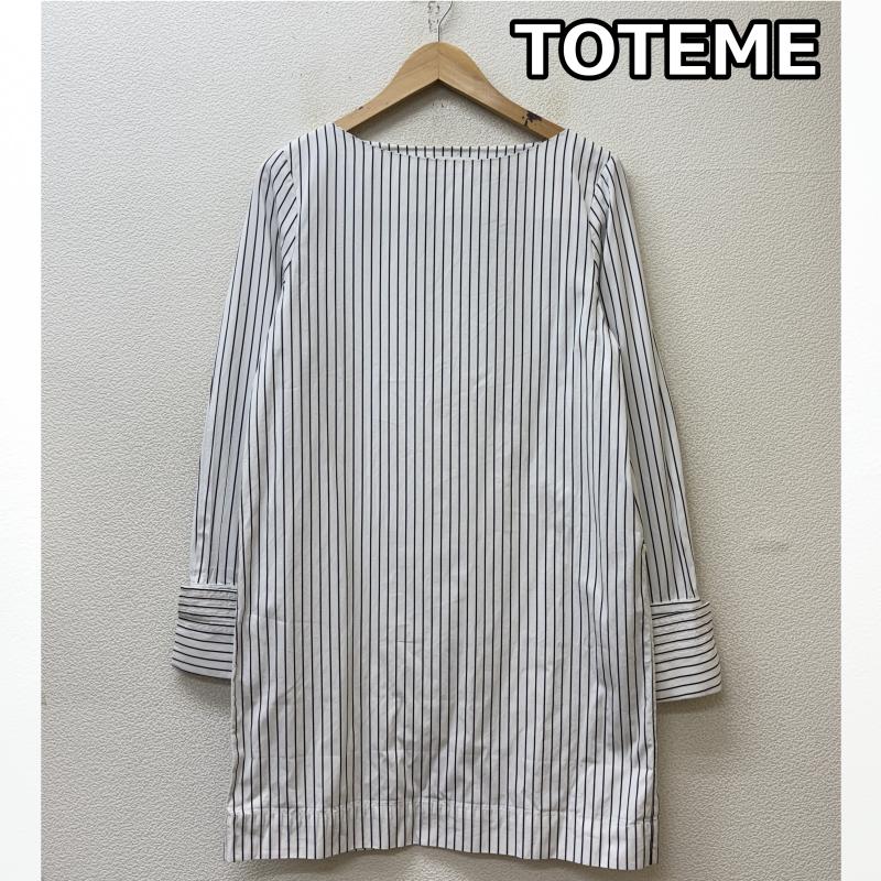 古着 USED ワンピース ミニスカート TOTEME トーテム 62-158-10-091443 ストライプ柄 バスク ボートネック ダブルカフス ワンピース M 白 / ホワイト / white X 黒 / ブラック / black レディース USED 古着 中古 50140129