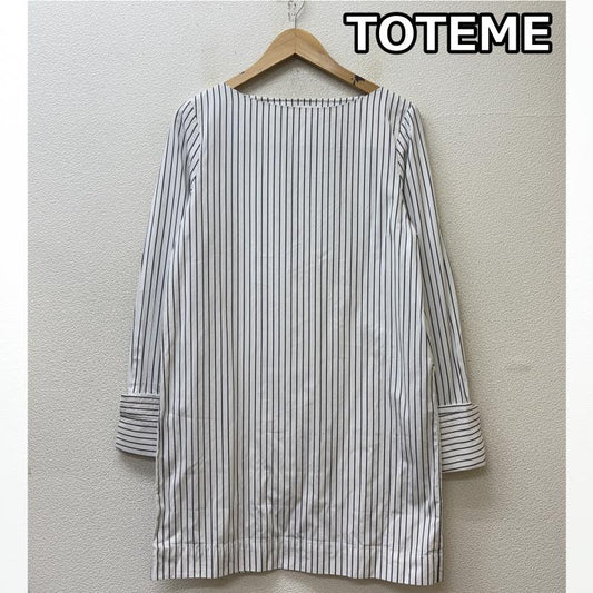 古着 USED ワンピース ミニスカート TOTEME トーテム 62-158-10-091443 ストライプ柄 バスク ボートネック ダブルカフス ワンピース M 白 / ホワイト / white X 黒 / ブラック / black レディース USED 古着 中古 50140129