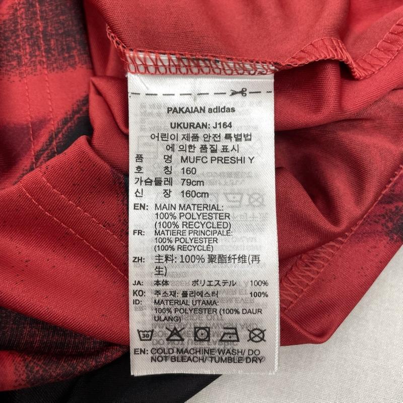 アディダス adidas Tシャツ 半袖 キッズ マンチェスター・ユナイテッド 2025/26 プレマッチ ジャージー KQB23 JP3235 160cm 総柄 X ロゴ、文字 赤 / レッド / red X 黒 / ブラック / black ボーイズ USED 古着 中古 50140171