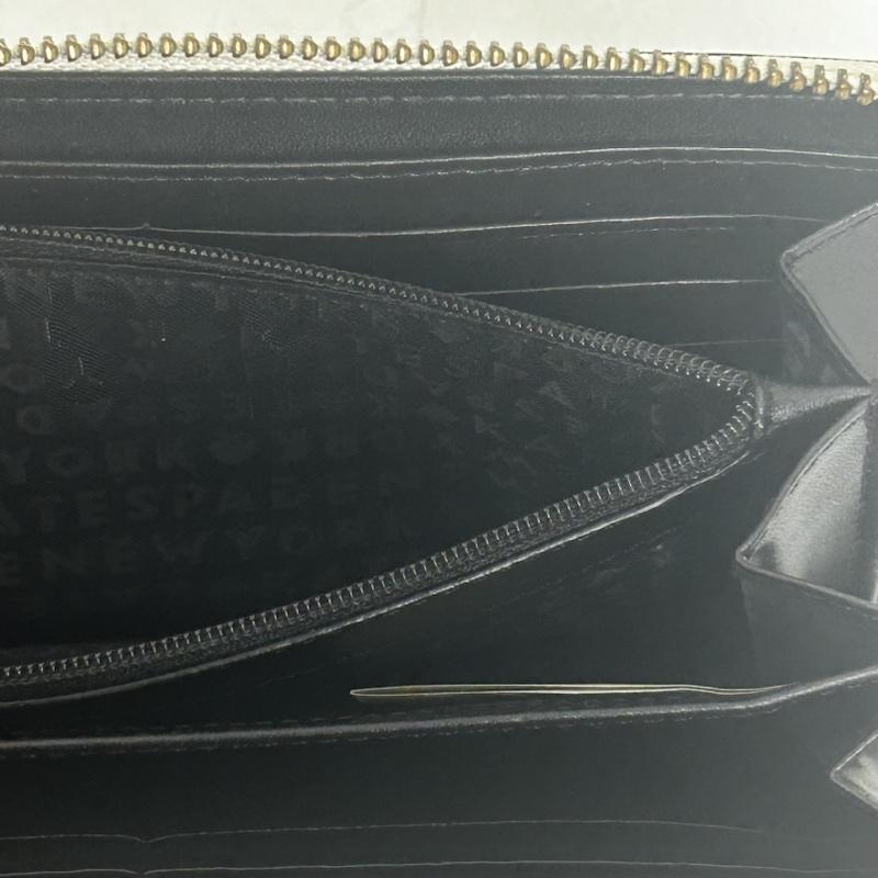 ケイトスペード Kate Spade 財布 長財布 KateSpade 財布 長財布 レザー ラウンドファスナー - ロゴ、文字 白 / ホワイト / white X 黒 / ブラック / black レディース USED 古着 中古 50140192