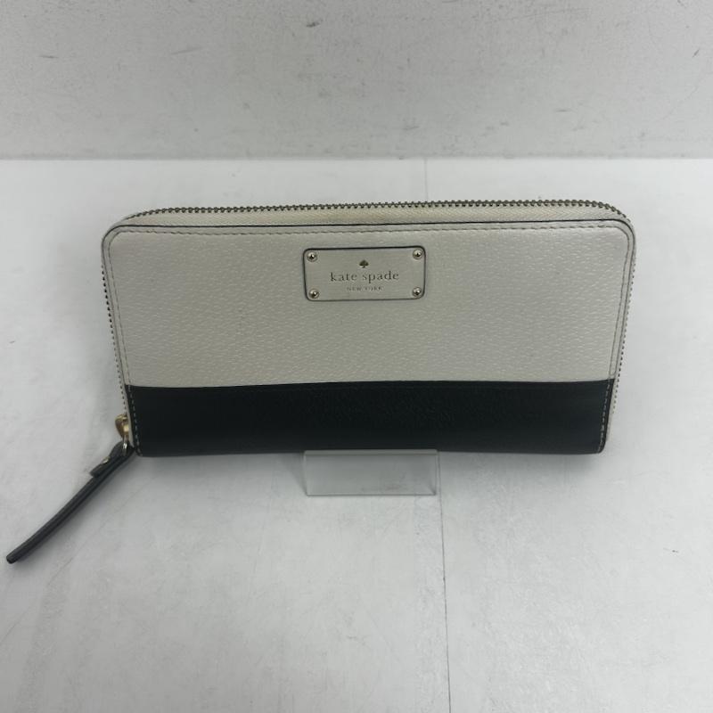 ケイトスペード Kate Spade 財布 長財布 KateSpade 財布 長財布 レザー ラウンドファスナー - ロゴ、文字 白 / ホワイト / white X 黒 / ブラック / black レディース USED 古着 中古 50140192