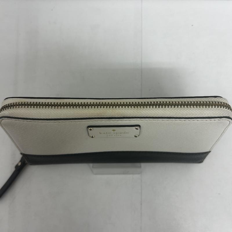 ケイトスペード Kate Spade 財布 長財布 KateSpade 財布 長財布 レザー ラウンドファスナー - ロゴ、文字 白 / ホワイト / white X 黒 / ブラック / black レディース USED 古着 中古 50140192