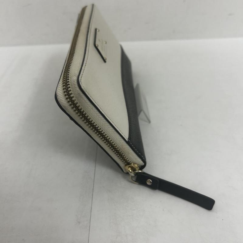ケイトスペード Kate Spade 財布 長財布 KateSpade 財布 長財布 レザー ラウンドファスナー - ロゴ、文字 白 / ホワイト / white X 黒 / ブラック / black レディース USED 古着 中古 50140192