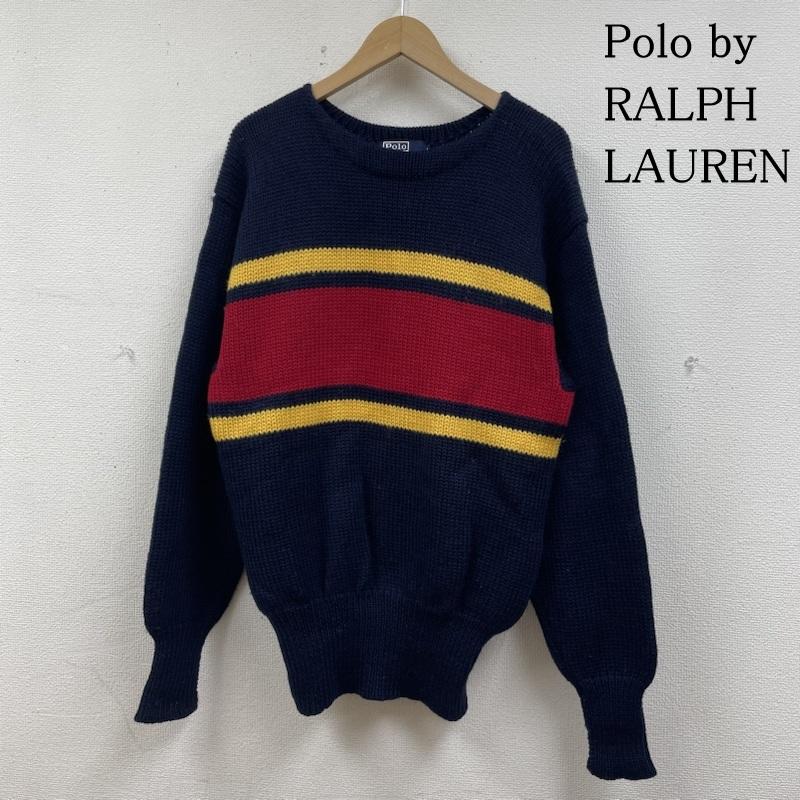 ポロバイラルフローレン Polo by RALPH LAUREN ニット、セーター 長袖 80s 90s ヴィンテージ レタードセーター 長袖 ニット プルオーバー 無地 ウール ナイガイ L 無地 紺 / ネイビー / navy X 赤 / レッド / red X 黄 / イエロー / yellow メンズ USED 古着 中古 50140268