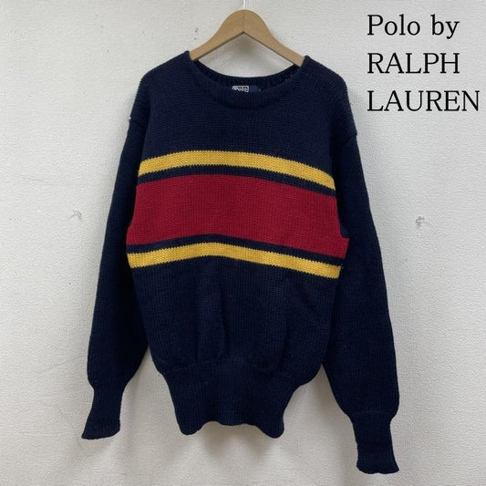 ポロバイラルフローレン Polo by RALPH LAUREN ニット、セーター 長袖 80s 90s ヴィンテージ レタードセーター 長袖 ニット プルオーバー 無地 ウール ナイガイ L 無地 紺 / ネイビー / navy X 赤 / レッド / red X 黄 / イエロー / yellow メンズ USED 古着 中古 50140268