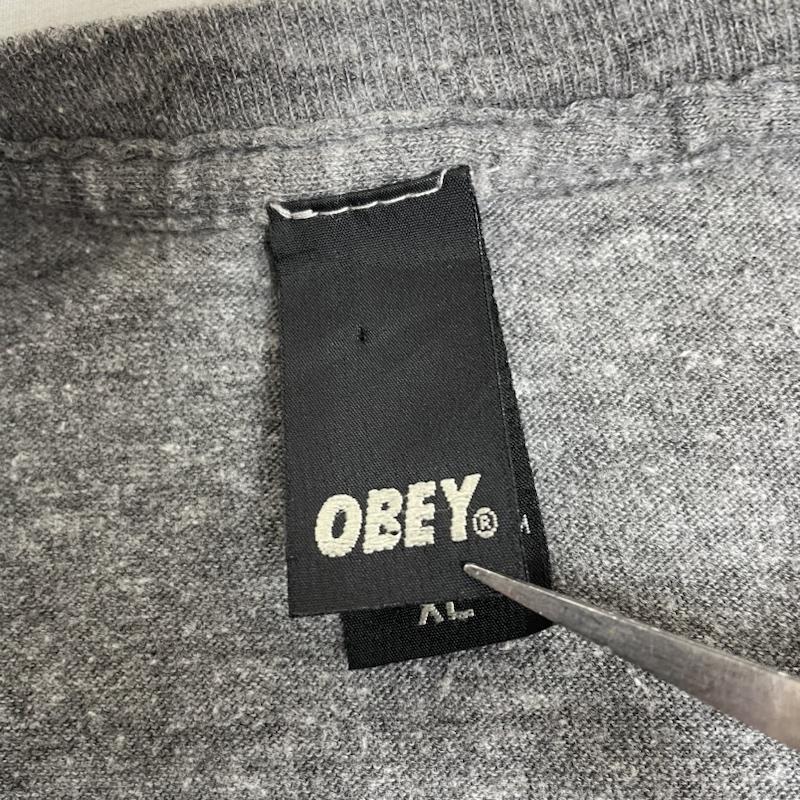 オベイ OBEY Tシャツ 半袖 90s 半袖 Tシャツ 霜降り灰 90年代 旧タグ Shirt ロゴ プリント XL ロゴ、文字 X プリント 灰 / グレー / gray メンズ USED 古着 中古 50140366