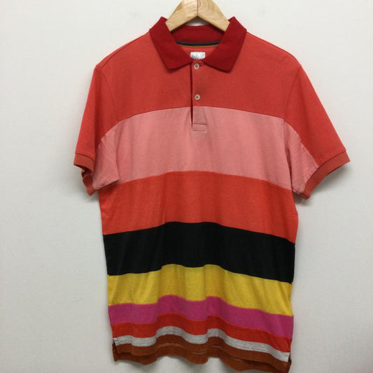 ポールスミス Paul Smith ポロシャツ 半袖 paul smith PF-J2-81716 ボーダーポロシャツ L ボーダー柄 橙 / オレンジ / orange X 桃 / ピンク / pink メンズ USED 古着 中古 50140416