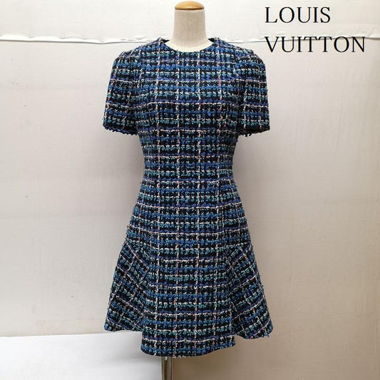 ルイヴィトン LOUIS VUITTON ワンピース ミニスカート 22AW スケータードレス シルク混 ツイード ワンピース RW222B TY0 FNRP88 36 青 / ブルー / blue レディース USED 古着 中古 50140559