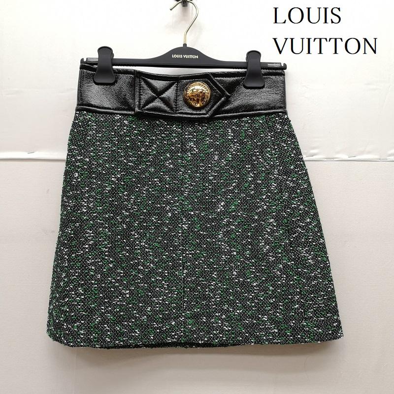 ルイヴィトン LOUIS VUITTON スカート ひざ丈スカート Aライン ツイード スカート RW231B ZX7 FOJU12 38 黒 / ブラック / black X 緑 / グリーン / green X 金 / ゴールド / gold color レディース USED 古着 中古 50140561