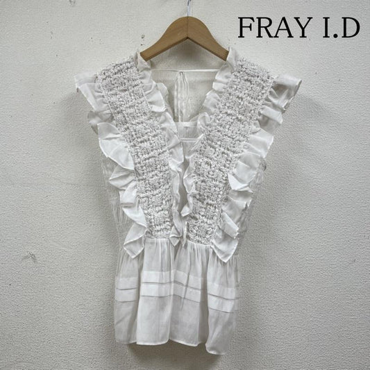 フレイ アイディー FRAY I.D タンクトップ タンクトップ ノースリーブ シャーリング フリル ブラウス 袖フレア リボン FWFB234018 FREE 無地 白 / ホワイト / white レディース USED 古着 中古 50140569