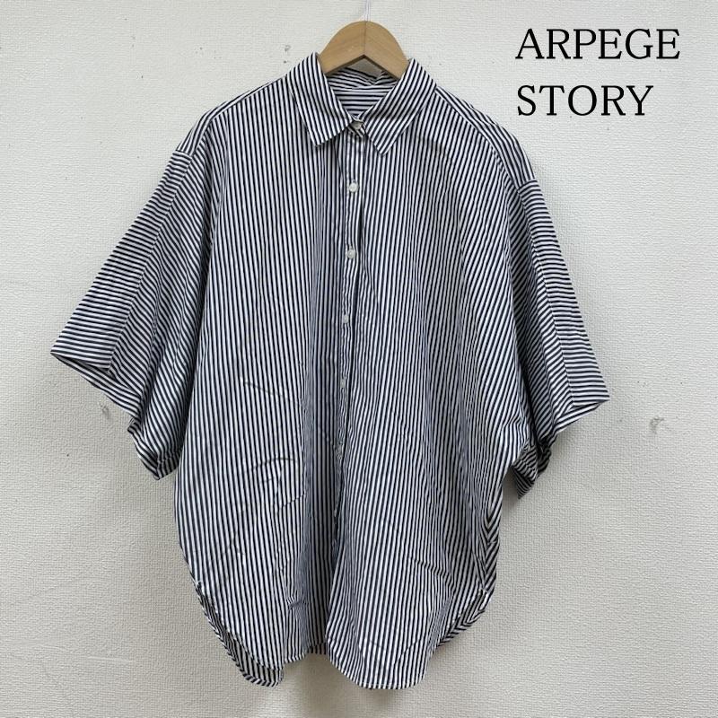 アルページュストーリー ARPEGESTORY シャツ、ブラウス 半袖 コクーン ビック 半袖 シャツ ブラウス ストライプ柄 大きめ ゆったり オーバーサイズ 13211060 2 ストライプ 白 / ホワイト / white X インディゴ / インディゴ / Indigo レディース USED 古着 中古 50140585