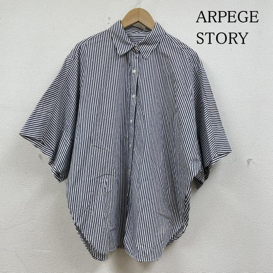 アルページュストーリー ARPEGESTORY シャツ、ブラウス 半袖 コクーン ビック 半袖 シャツ ブラウス ストライプ柄 大きめ ゆったり オーバーサイズ 13211060 2 ストライプ 白 / ホワイト / white X インディゴ / インディゴ / Indigo レディース USED 古着 中古 50140585