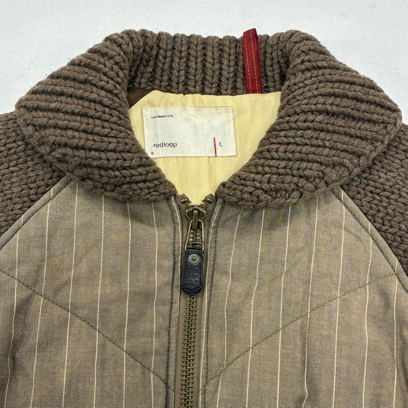 リーバイスレッドループ Levi s red roop ジャケット、上着 ジャンパー、ブルゾン 00 s オールド カウチン ニット 中綿 キルティング ジャケット 切替 ショールカラー ジップアップ ブルゾン L ストライプ 茶 / ブラウン / brown X ベージュ / ベージュ / beige メンズ USED 古着 中古 50140600