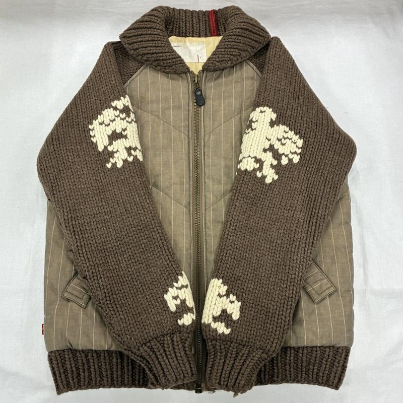 リーバイスレッドループ Levi s red roop ジャケット、上着 ジャンパー、ブルゾン 00 s オールド カウチン ニット 中綿 キルティング ジャケット 切替 ショールカラー ジップアップ ブルゾン L ストライプ 茶 / ブラウン / brown X ベージュ / ベージュ / beige メンズ USED 古着 中古 50140600