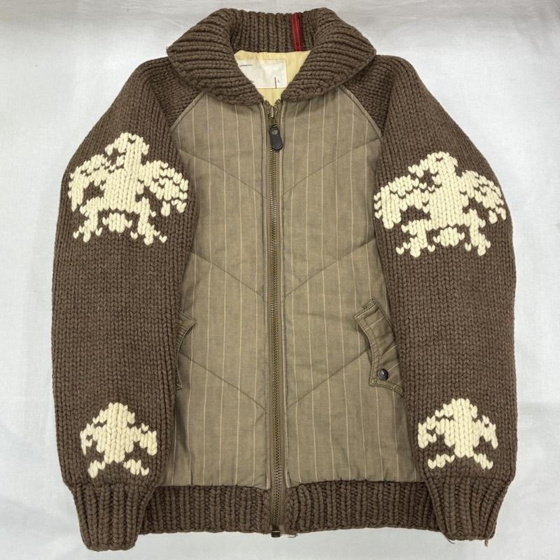リーバイスレッドループ Levi s red roop ジャケット、上着 ジャンパー、ブルゾン 00 s オールド カウチン ニット 中綿 キルティング ジャケット 切替 ショールカラー ジップアップ ブルゾン L ストライプ 茶 / ブラウン / brown X ベージュ / ベージュ / beige メンズ USED 古着 中古 50140600