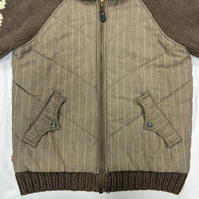 リーバイスレッドループ Levi s red roop ジャケット、上着 ジャンパー、ブルゾン 00 s オールド カウチン ニット 中綿 キルティング ジャケット 切替 ショールカラー ジップアップ ブルゾン L ストライプ 茶 / ブラウン / brown X ベージュ / ベージュ / beige メンズ USED 古着 中古 50140600