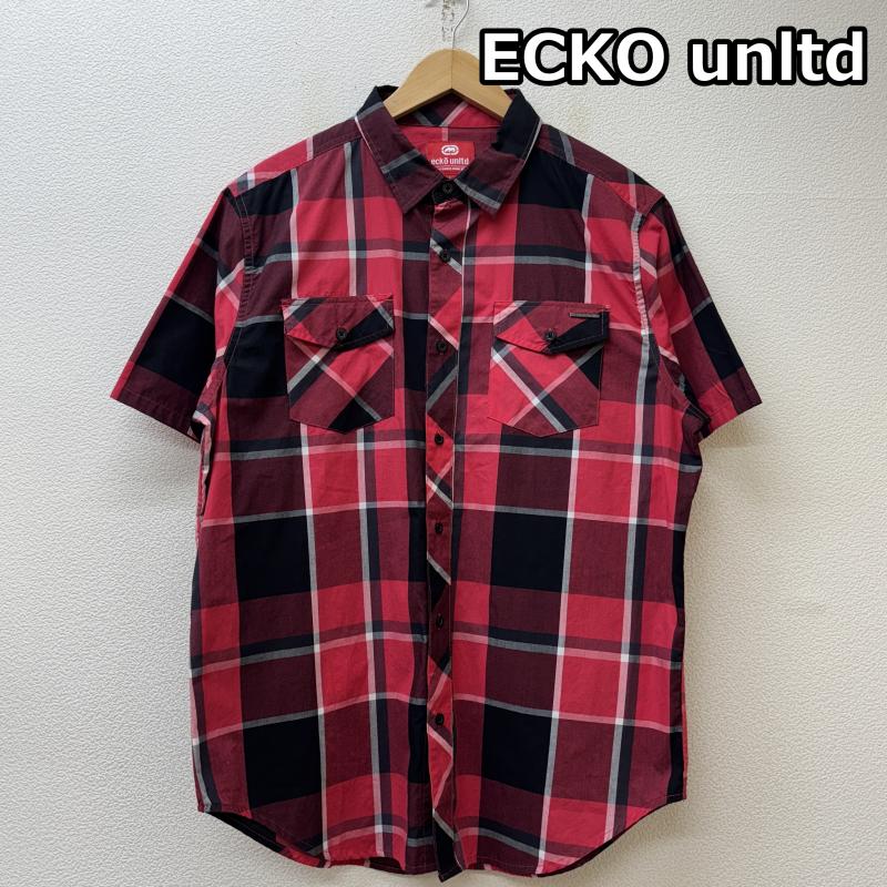 エコーアンリミテッド ECKOUNLTD シャツ、ブラウス 半袖 チェック柄 胸ロゴプレート 半袖 シャツ 赤 黒 レッド ブラック L 赤 / レッド / red X 黒 / ブラック / black メンズ USED 古着 中古 50140657