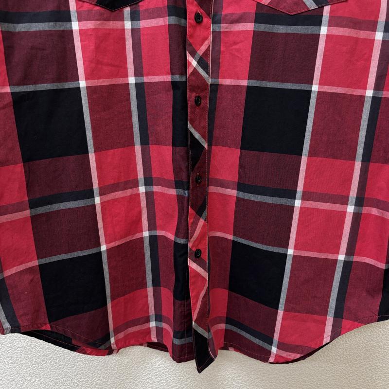 エコーアンリミテッド ECKOUNLTD シャツ、ブラウス 半袖 チェック柄 胸ロゴプレート 半袖 シャツ 赤 黒 レッド ブラック L 赤 / レッド / red X 黒 / ブラック / black メンズ USED 古着 中古 50140657