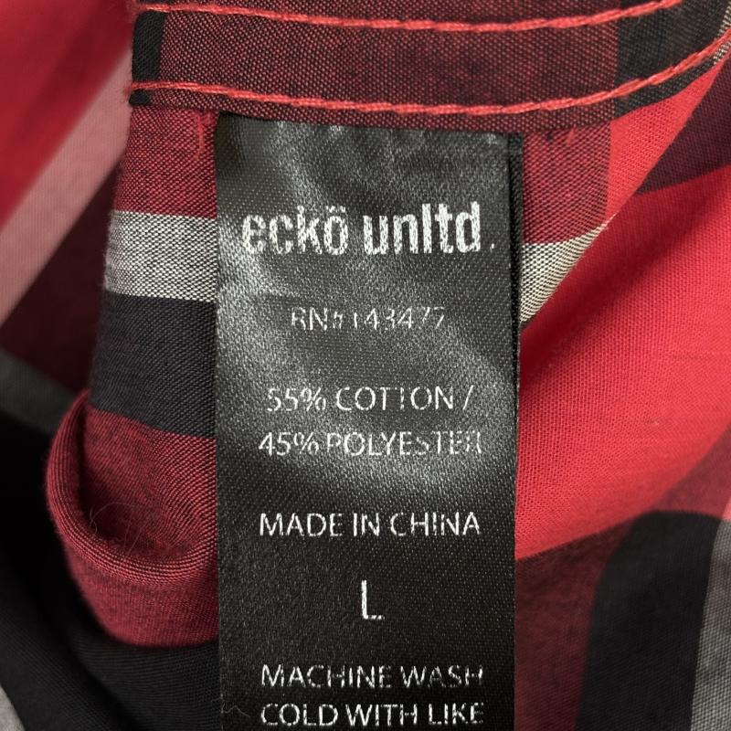 エコーアンリミテッド ECKOUNLTD シャツ、ブラウス 半袖 チェック柄 胸ロゴプレート 半袖 シャツ 赤 黒 レッド ブラック L 赤 / レッド / red X 黒 / ブラック / black メンズ USED 古着 中古 50140657