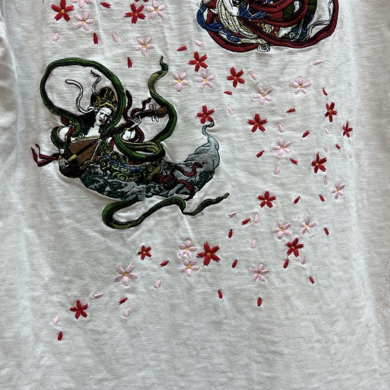 ヒャッカリョウラン 百花繚乱 Tシャツ 半袖 天女 和柄 刺繍 Tシャツ M 白 / ホワイト / white メンズ USED 古着 中古 50140733