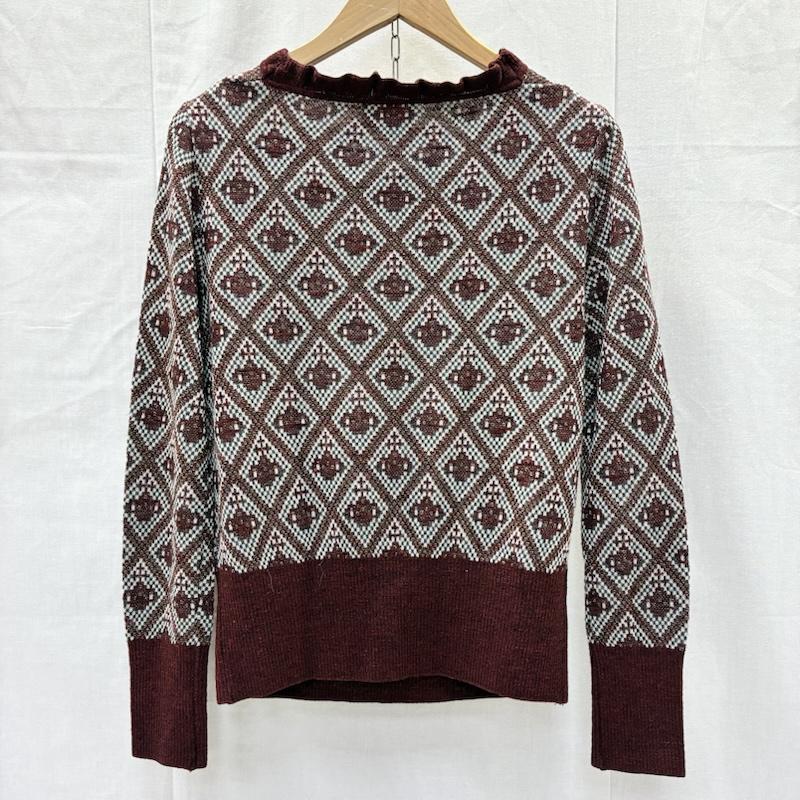 ヴィヴィアン ウエストウッド レッドレーベル Vivienne Westwood red label ニット、セーター 長袖 オーブ柄ラメニット フリルネック burgundy サイズ3 3 総柄 X ロゴ、文字 えんじ / ワインレッド / dark red レディース USED 古着 中古 50140766