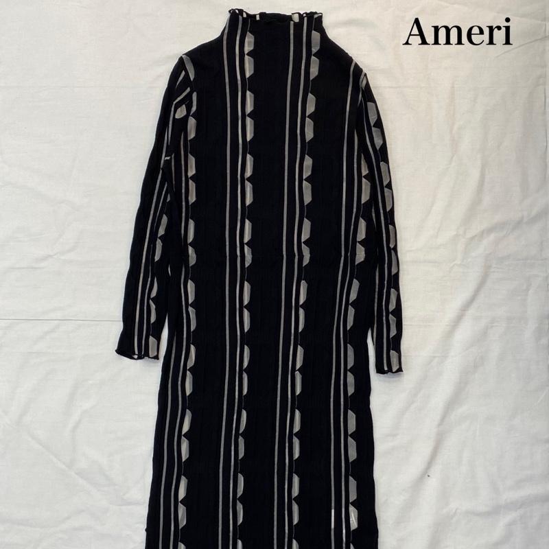 アメリ AMERI ワンピース ロングスカート メディシアージオメトリックニットドレス 幾何学模 black FREE FREE 総柄 黒 / ブラック / black レディース USED 古着 中古 50140772