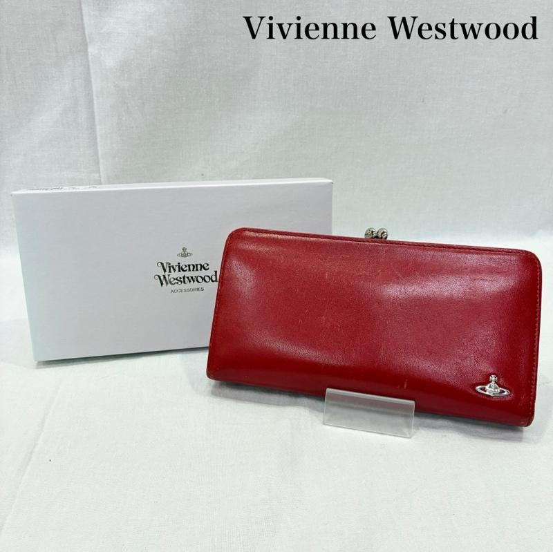 ヴィヴィアンウエストウッド Vivienne Westwood 財布 長財布 がま口 長財布 red オーブロゴ レザー LEATHER WALLET ロゴ、文字 X ワンポイント 赤 / レッド / red レディース USED 古着 中古 50140779
