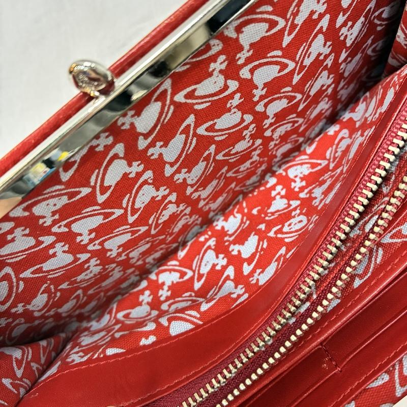 ヴィヴィアンウエストウッド Vivienne Westwood 財布 長財布 がま口 長財布 red オーブロゴ レザー LEATHER WALLET ロゴ、文字 X ワンポイント 赤 / レッド / red レディース USED 古着 中古 50140779