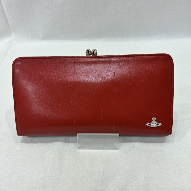 ヴィヴィアンウエストウッド Vivienne Westwood 財布 長財布 がま口 長財布 red オーブロゴ レザー LEATHER WALLET ロゴ、文字 X ワンポイント 赤 / レッド / red レディース USED 古着 中古 50140779