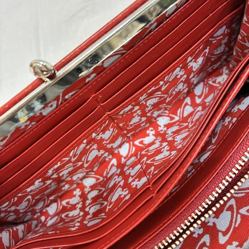 ヴィヴィアンウエストウッド Vivienne Westwood 財布 長財布 がま口 長財布 red オーブロゴ レザー LEATHER WALLET ロゴ、文字 X ワンポイント 赤 / レッド / red レディース USED 古着 中古 50140779