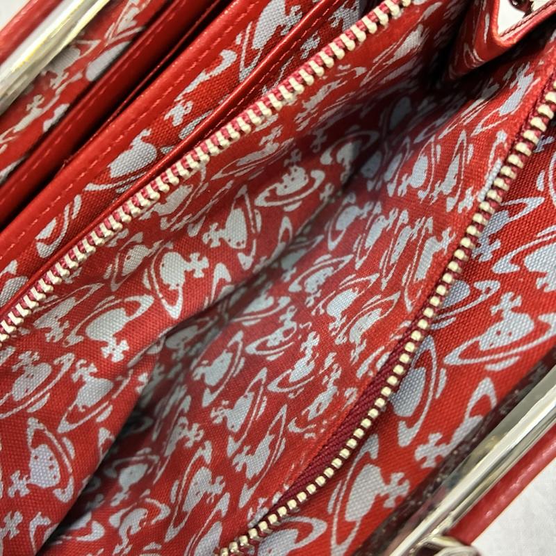 ヴィヴィアンウエストウッド Vivienne Westwood 財布 長財布 がま口 長財布 red オーブロゴ レザー LEATHER WALLET ロゴ、文字 X ワンポイント 赤 / レッド / red レディース USED 古着 中古 50140779