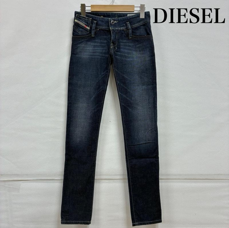 ディーゼル DIESEL パンツ デニム、ジーンズ ローライズ ストレッチ スキニー ダメージ デニム パンツ 編み込みレザー Y2K 24インチ - ダメージ加工 インディゴ / インディゴ / Indigo レディース USED 古着 中古 50140810
