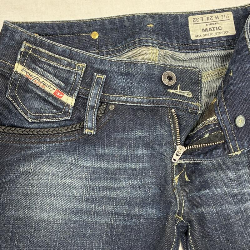 ディーゼル DIESEL パンツ デニム、ジーンズ ローライズ ストレッチ スキニー ダメージ デニム パンツ 編み込みレザー Y2K 24インチ - ダメージ加工 インディゴ / インディゴ / Indigo レディース USED 古着 中古 50140810