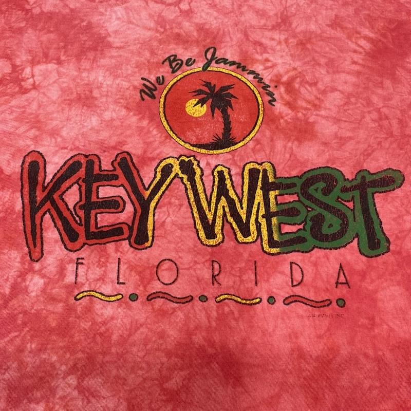 ヴィンテージ VINTAGE Tシャツ 半袖 KEY WEST FLORIDA タイダイ ラスタカラー シングルステッチ 半袖 プリント Tシャツ XL ロゴ、文字 X プリント X 総柄 赤 / レッド / red メンズ USED 古着 中古 50140836