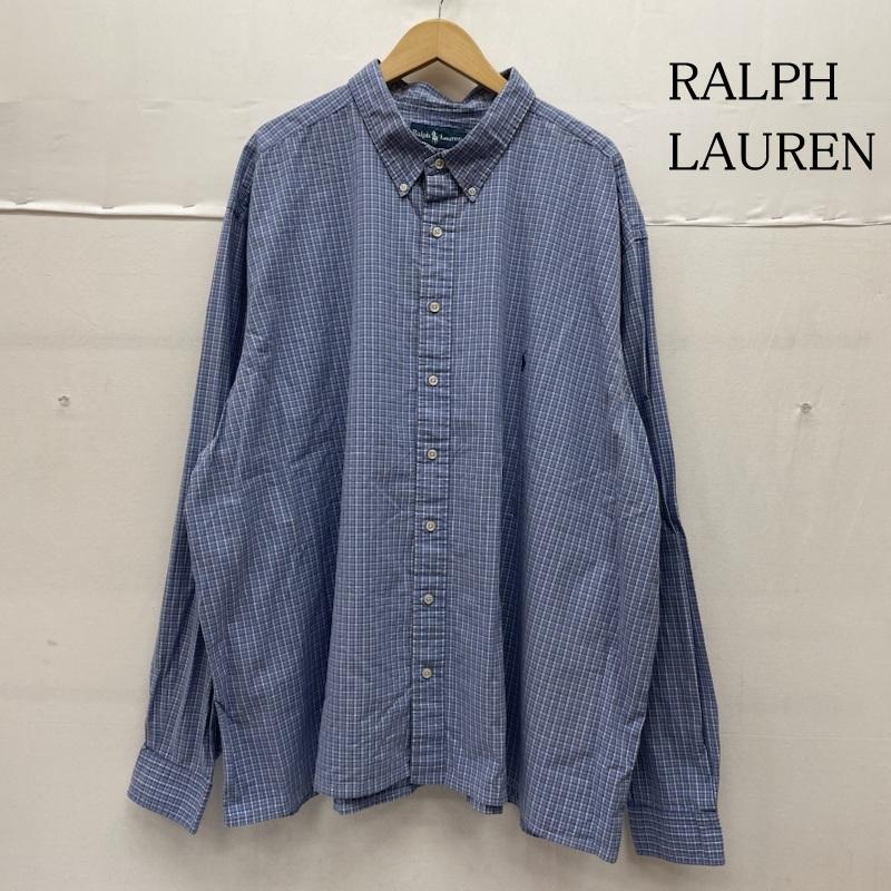 ラルフローレン RALPHLAUREN シャツ、ブラウス 長袖 CLASSIC FIT 長袖 ボタンダウン シャツ チェック柄 ポニーロゴ 刺繍 サイズ4XLT TALL 大きめ - チェック X ロゴ、文字 X 刺繍 X ワンポイント 水色 / ライトブルー / メンズ USED 古着 中古 50140906