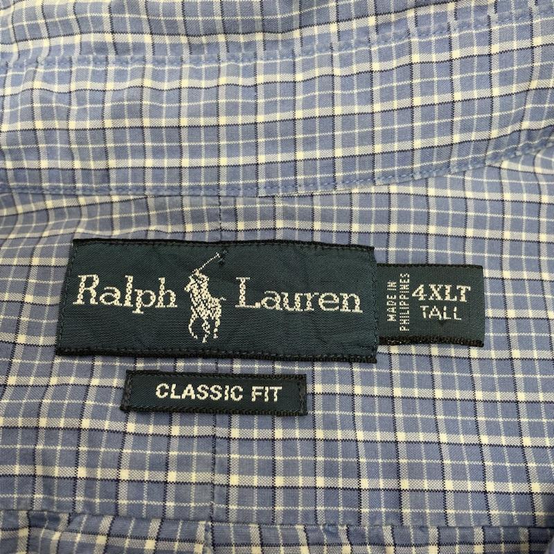 ラルフローレン RALPHLAUREN シャツ、ブラウス 長袖 CLASSIC FIT 長袖 ボタンダウン シャツ チェック柄 ポニーロゴ 刺繍 サイズ4XLT TALL 大きめ - チェック X ロゴ、文字 X 刺繍 X ワンポイント 水色 / ライトブルー / メンズ USED 古着 中古 50140906