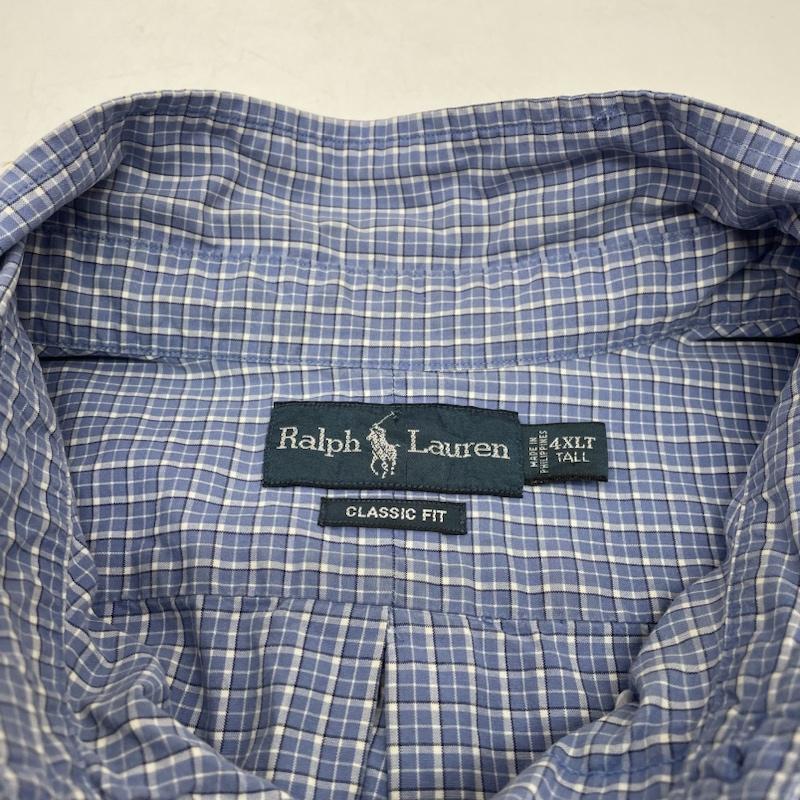 ラルフローレン RALPHLAUREN シャツ、ブラウス 長袖 CLASSIC FIT 長袖 ボタンダウン シャツ チェック柄 ポニーロゴ 刺繍 サイズ4XLT TALL 大きめ - チェック X ロゴ、文字 X 刺繍 X ワンポイント 水色 / ライトブルー / メンズ USED 古着 中古 50140906