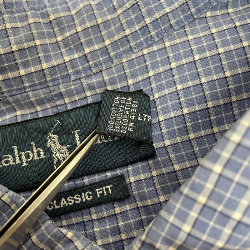 ラルフローレン RALPHLAUREN シャツ、ブラウス 長袖 CLASSIC FIT 長袖 ボタンダウン シャツ チェック柄 ポニーロゴ 刺繍 サイズ4XLT TALL 大きめ - チェック X ロゴ、文字 X 刺繍 X ワンポイント 水色 / ライトブルー / メンズ USED 古着 中古 50140906