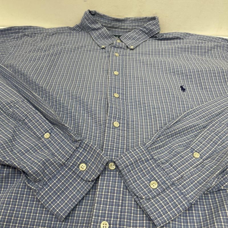 ラルフローレン RALPHLAUREN シャツ、ブラウス 長袖 CLASSIC FIT 長袖 ボタンダウン シャツ チェック柄 ポニーロゴ 刺繍 サイズ4XLT TALL 大きめ - チェック X ロゴ、文字 X 刺繍 X ワンポイント 水色 / ライトブルー / メンズ USED 古着 中古 50140906